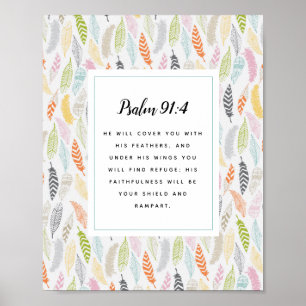 Affiche Psalm 91:4 Scripture and Feather Design Art Print