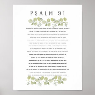 Affiche Psalm 91 Olive Green Eucalyptus Leaves Bible Art
