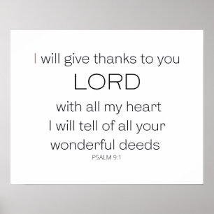 Affiche Psalm 9,  I will give thanks to you LORD,
