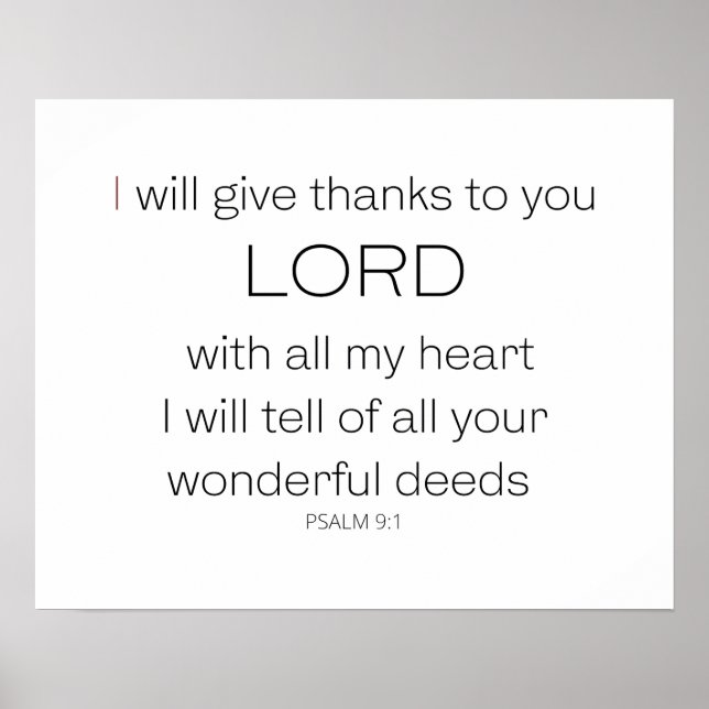 Affiche Psalm 9,  I will give thanks to you LORD, (Devant)