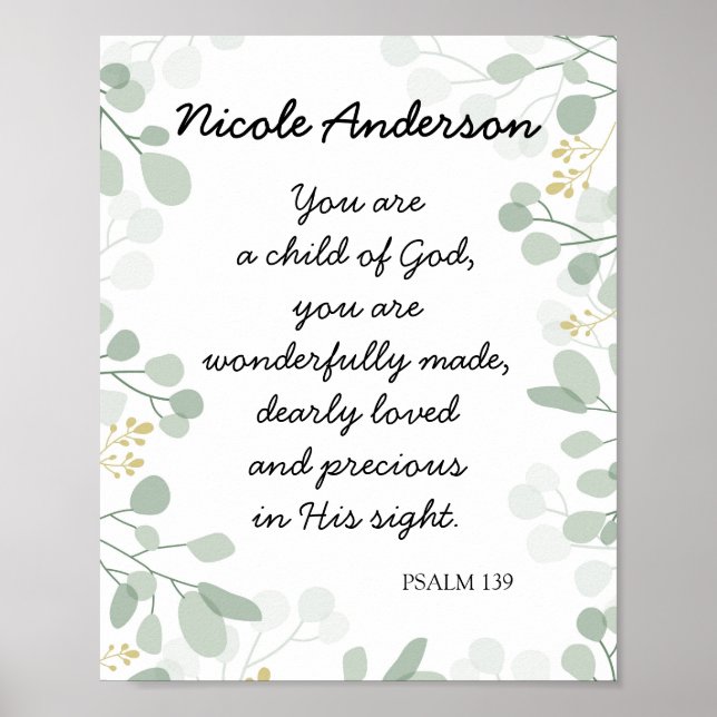 Affiche Psaume 139 Enfant de Dieu Bible Verse Nom (Devant)