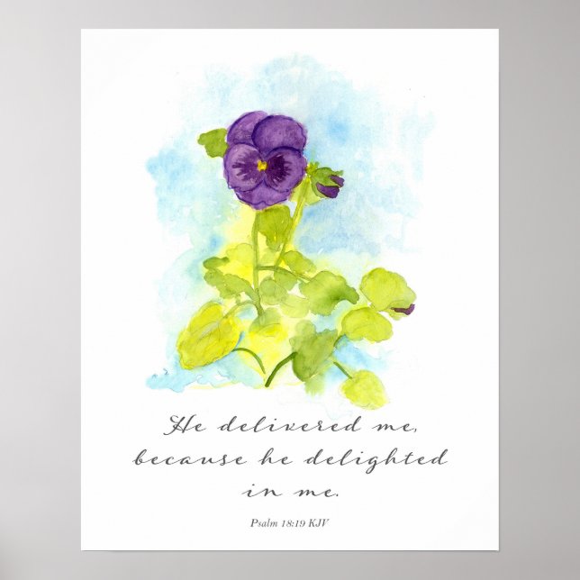 Affiche Psaume 18 Écriture Il M'a Délivré Pansy Violet (Devant)