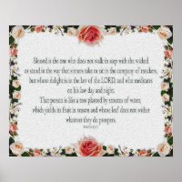 Psaume 1 Art - Bienheureux Juif avec Design Floral