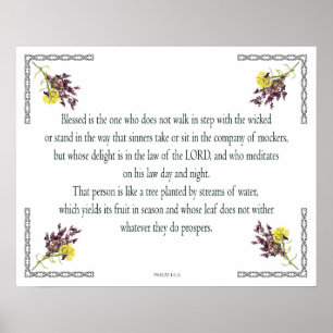 Affiche Psaume 1 Art - Juste béni avec motif floral