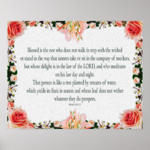 Affiche Psaume 1 Art - Juste béni avec motif floral