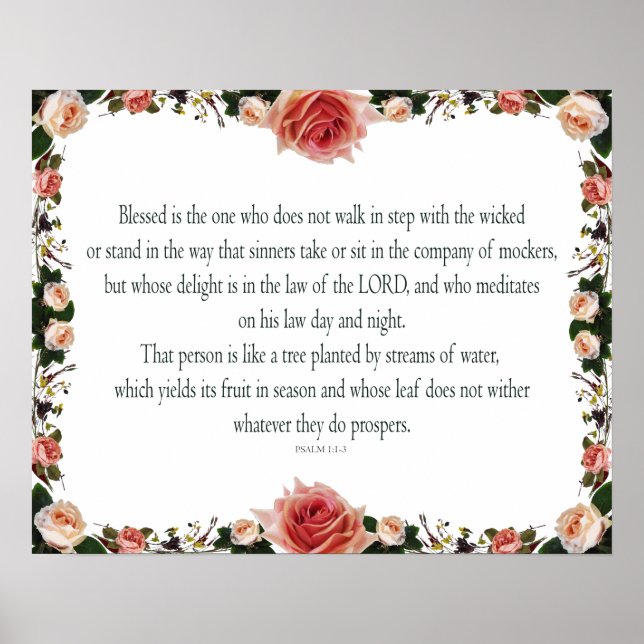 Affiche Psaume 1 avec Flower Borders (Devant)