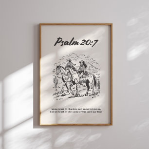 Affiche Psaume 20:7 Équitation à cheval noir et blanc