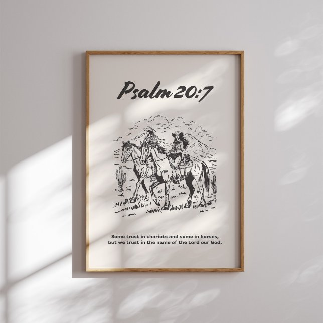 Affiche Psaume 20:7 Équitation à cheval noir et blanc (Créateur téléchargé)
