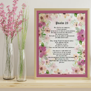 Affiche Psaume 23 Bible Écriture Texte Aquarelle Fleurs