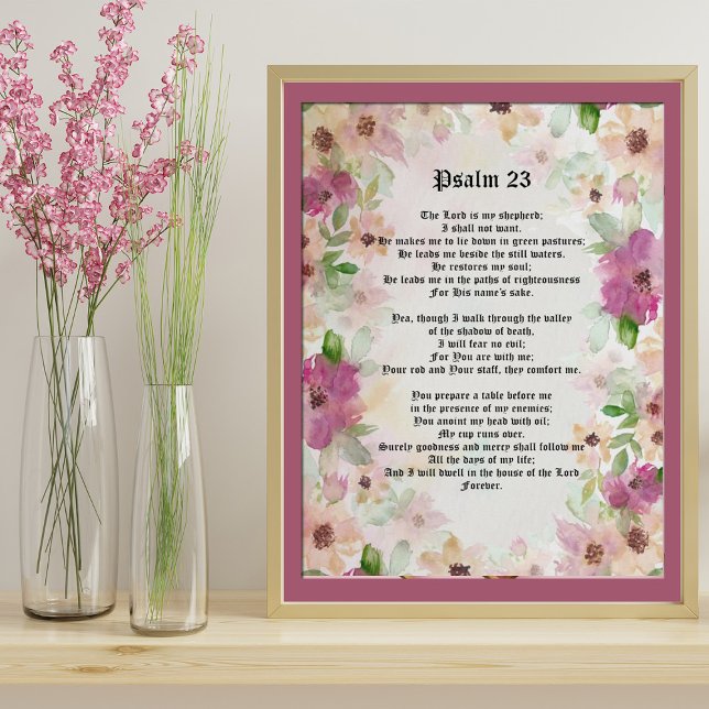 Affiche Psaume 23 Bible Écriture Texte Aquarelle Fleurs (Créateur téléchargé)