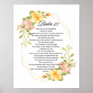 Affiche Psaume 23 Écriture Bible Cadre Floral Jaune