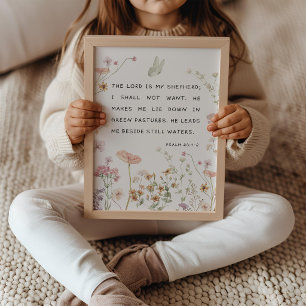 Affiche Psaume 23 Fleurs sauvages Verset biblique Crèche