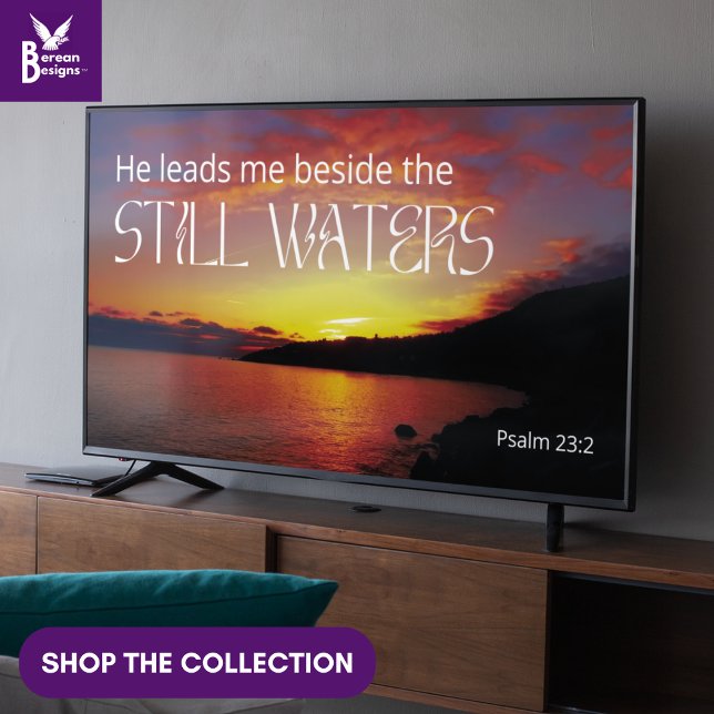 Affiche Psaume 23 TOUJOURS EAUX Christian Frame Art pour l (Christian Psalm 23 Still Waters wall art for display TV with peaceful seascape and Bible text.)