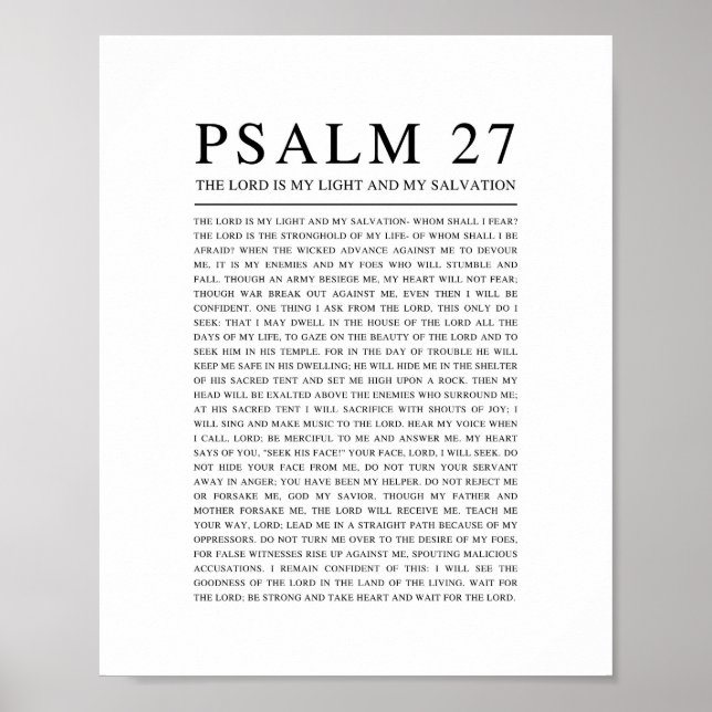 Affiche Psaume 27 Le Seigneur est Ma Lumière et Mon Salut (Devant)