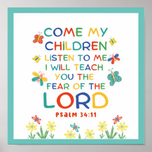 Affiche Psaume 34:11 joli verset biblique pour les enfants