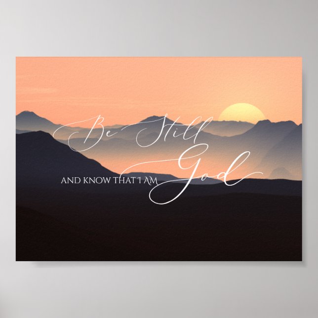 Affiche Psaume 46 10, Be Still Sunset Misty Mountain (Devant)