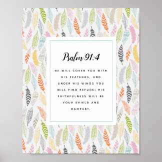 Affiche Psaume 91:4 Ecriture et plume Design Art Imprimer