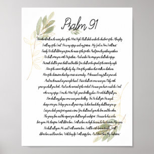 Affiche Psaume 91 Bible Art Soft Green Feuille Christian