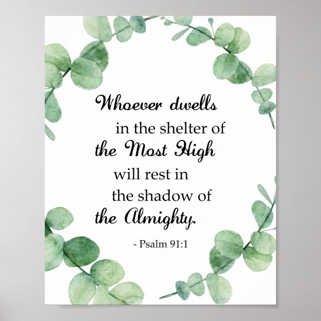 Affiche Psaume 91 Bible chrétienne Verse Eucalyptus Wreath (Devant)