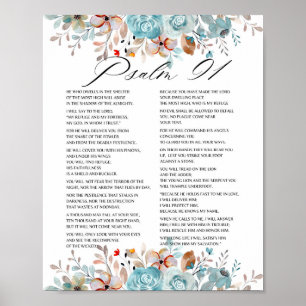 Affiche Psaume 91 Bible Écriture Florale