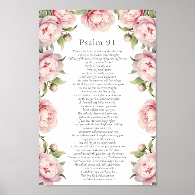 Affiche Psaume 91 Écriture Bible Verse Floral Blush (Devant)