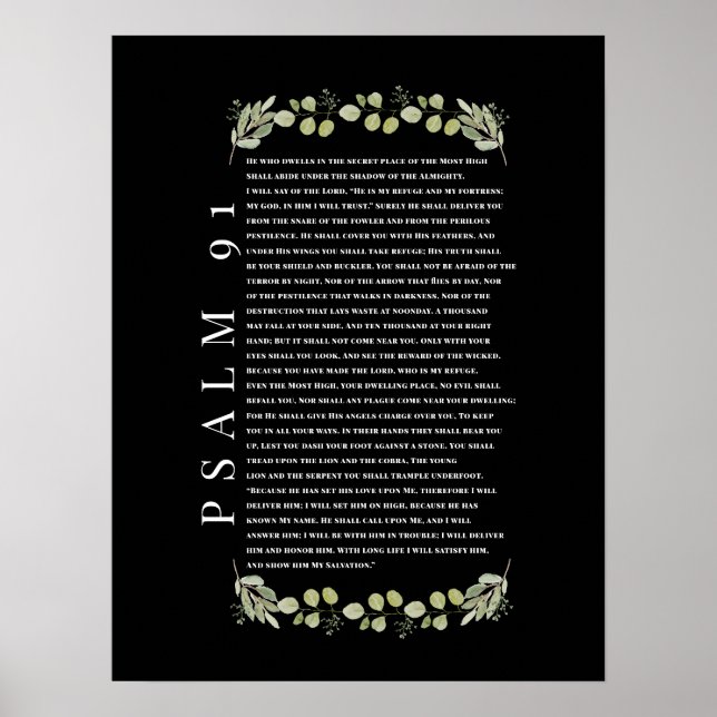 Affiche Psaume 91 Feuilles d'Eucalyptus Versets Bibliques  (Devant)