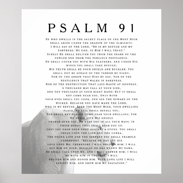 Affiche Psaume 91 Lion Verset Biblique Chrétien Art (Devant)