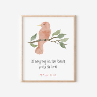 Affiche Psaume chrétien 150:6 Aquarelle d'oiseau