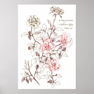 Affiche Psaumes 16:11 Écriture biblique Fleurs de rose