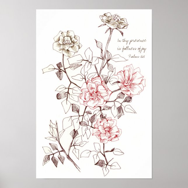 Affiche Psaumes 16:11 Écriture biblique Fleurs de rose  (Devant)