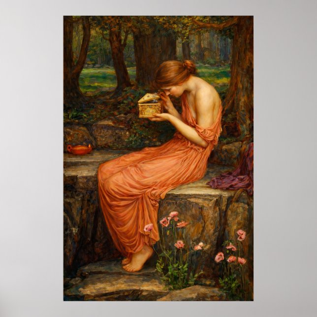 Affiche Psyché ouvrant la boîte dorée par Waterhouse (Devant)