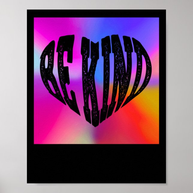 Affiche Psychedelic Be Kind Heart Design - Arc-en-ciel vib (Devant)