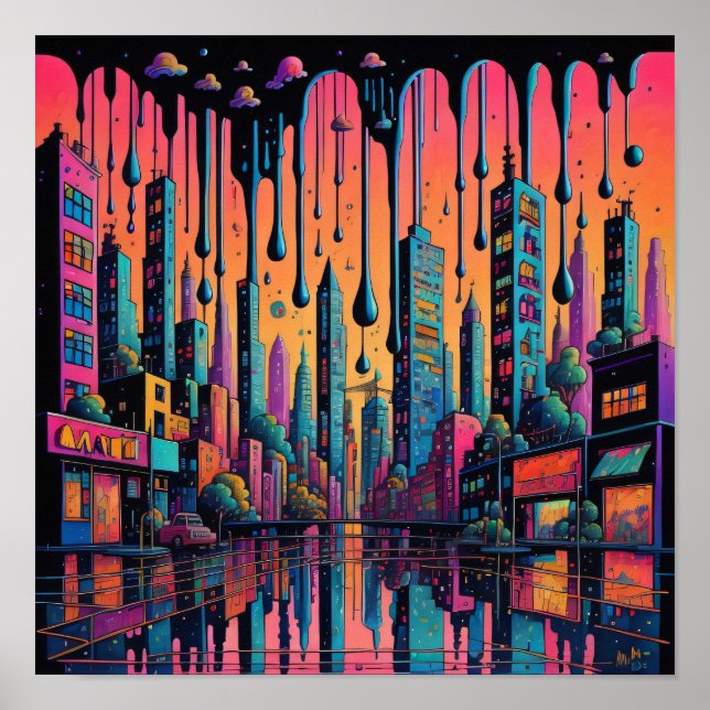 Affiche Psychedelic Drippy City Art (Devant)