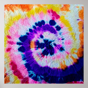 Affiche Psychedelic Spiral. Multicolor Fabric Tie Dye. Hip