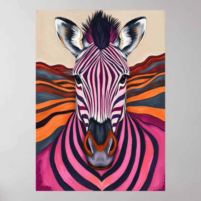 Affiche Psychedelic Zebra Stripes - Pop Art Safari (Devant)