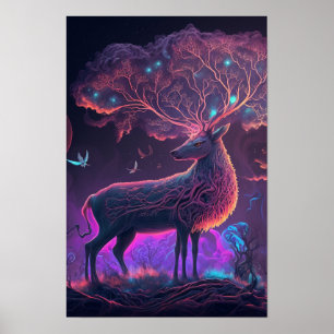 Affiche psychédélique Cerf Mystique   Animal spiri