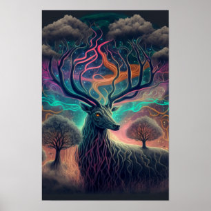 Affiche psychédélique Cerf Mystique   Animal spiri