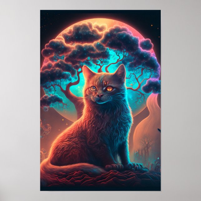 Affiche psychédélique de chat mystique | Chat cosm (Devant)