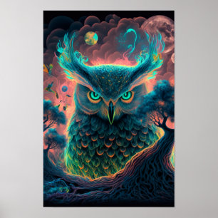 Affiche psychédélique de la chouette mystique An