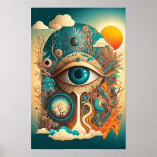 Affiche psychédélique d'oeil omniscient Mystique