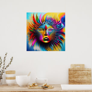Affiche Psychédélique Soleil Face Boho Trippy Abstrait