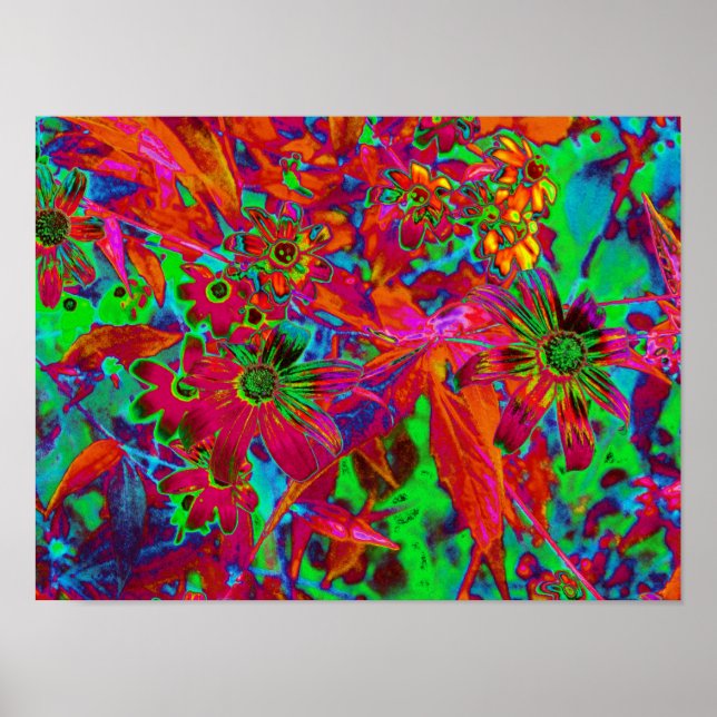 Affiche Psychédélique Super rouge et Fleurs sauvages verts (Devant)