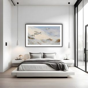 Affiche Ptarmigan en plumage hivernal, volant à travers la