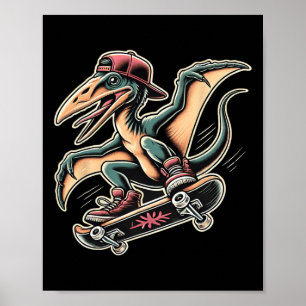 Affiche Ptérodactyle de skateboard radical dessin animé di