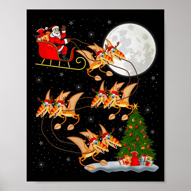 Affiche Pterodactyls Dinosaur Bird Santa Sleigh Flying Chr (Devant)