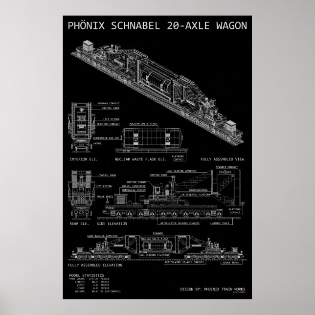 Affiche PTW Grand Modèle de Wagon de Train Schnabel "Plan" (Devant)