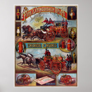 Affiche publicitaire de l'extincteur vintage