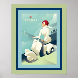 Affiche publicitaire vintage de la trottinette de