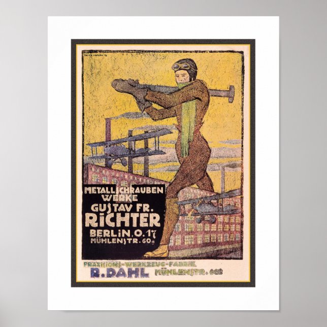 AFFICHE PUBLICITAIRE vintage DU DÉBUT DE L'AVIATIO (Devant)