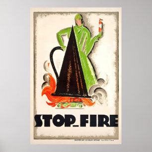 Affiche publicitaire vintage Stop Fire - Encadrée